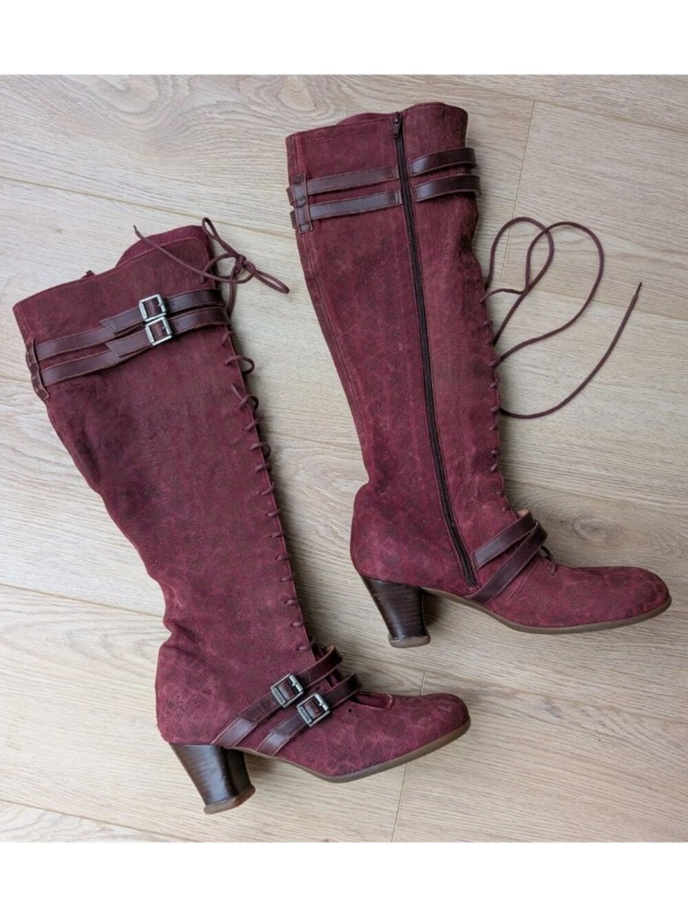 Rare Vintage John Fluevog Operettas "Hjordis" Lace-Up Boots - Burgundy Suede...